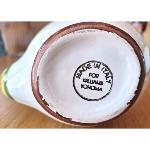 Vtg WILLIAMS SONOMA Ceramic Rooster Pitcher Made n Italy Hand Painted 8ish" Tall - Picture 4 of 10